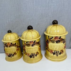 Vintage 3pc Canister Set Los Angeles Potteries Ceramic Yellow/Mustard Yellow